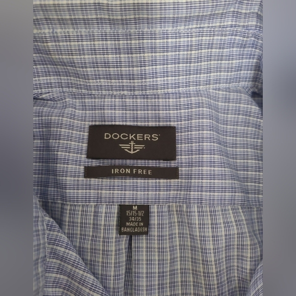 DOCKERS Collar Button Up Iron Free Fitted 15/15-34/35 Blue Dress Shirt - Picture 3 of 6